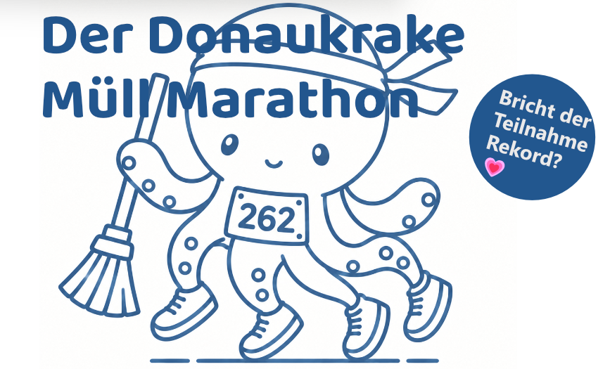 Comic-Illustration der Donaukrake beim Müll-Marathon mit Startnummer 262